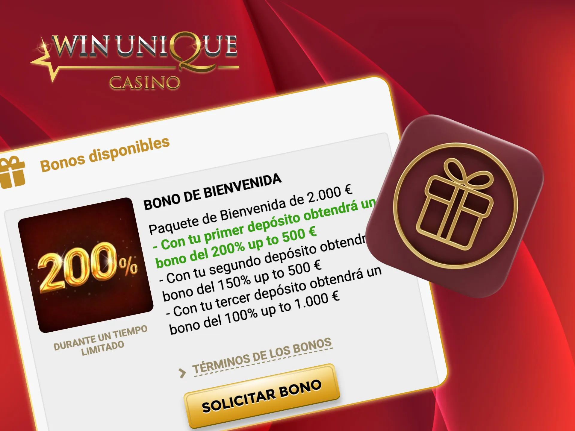 Activa paquete de 2000 euros en Unique Casino.