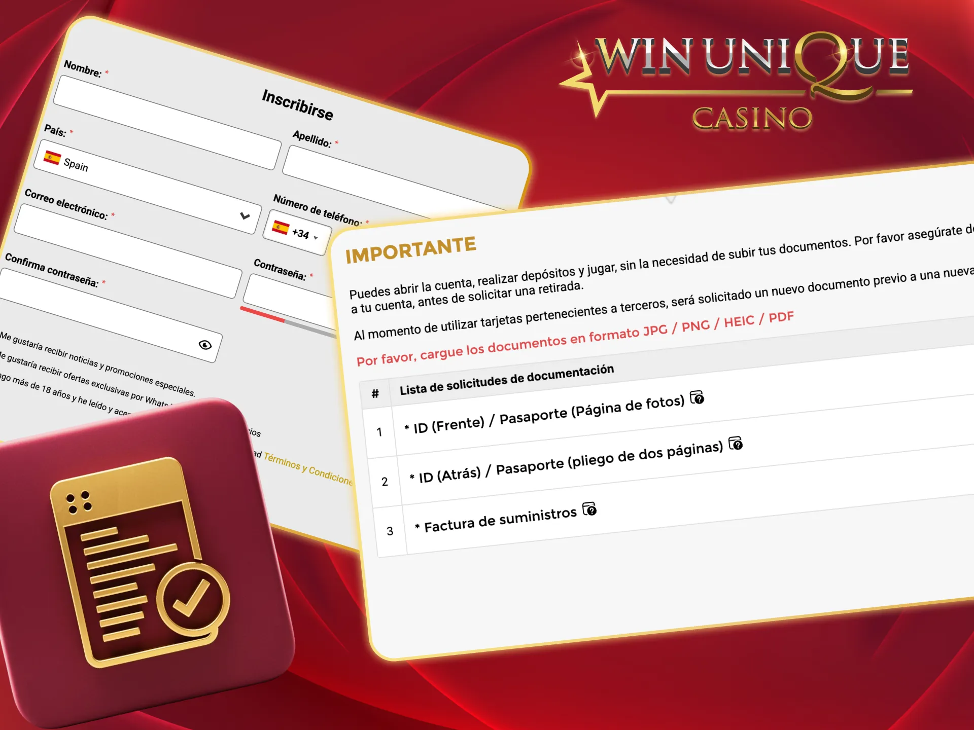 Verifica tu cuenta fácilmente en Unique Casino.